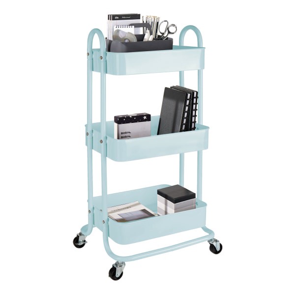 slide 2 of 4, Realspace Mobile 3-Tier Storage Cart, 35-5/8"H X 17-15/16"W X 14-5/16"D, Light Blue, 1 ct