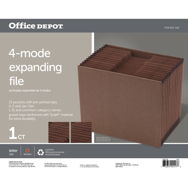slide 2 of 2, Office Depot Brand 4-Way Expanding File, Letter Size, Brown, 1 ct