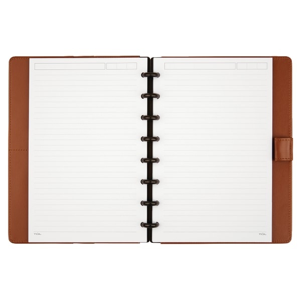 slide 3 of 6, TUL Discbound Notebook, Junior Size, Leather Cover, Narrow Ruled, 120 Pages (60 Sheets), Brown, 60 ct