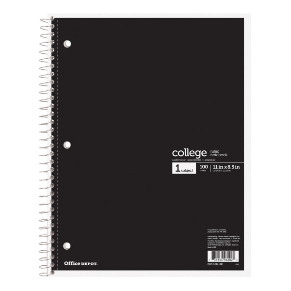 slide 7 of 7, Office Depot Brand Wirebound Notebook, 8-1/2'' X 11'', 1 Subject, College Ruled, 100 Sheets, Assorted Colors (No Color Choice), 100 ct