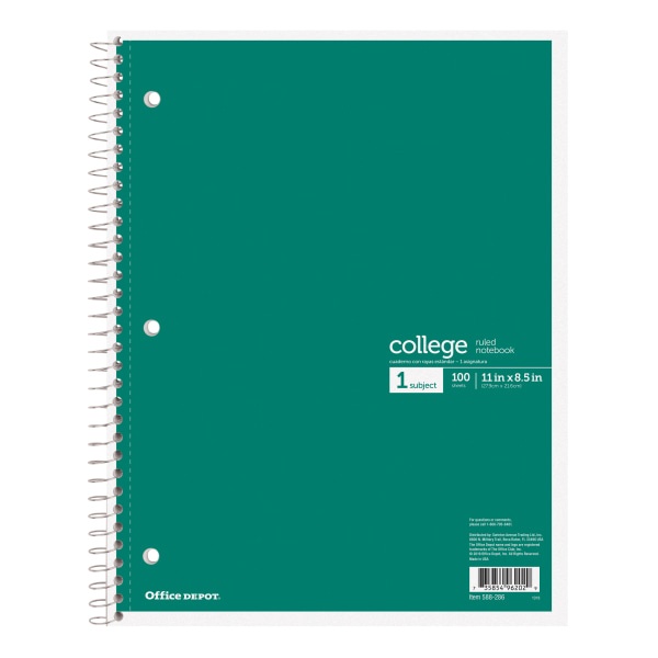 slide 5 of 7, Office Depot Brand Wirebound Notebook, 8-1/2'' X 11'', 1 Subject, College Ruled, 100 Sheets, Assorted Colors (No Color Choice), 100 ct