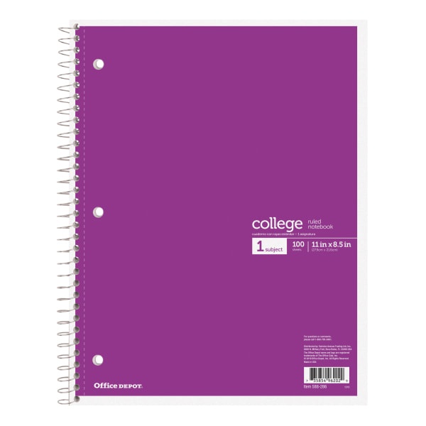 slide 4 of 7, Office Depot Brand Wirebound Notebook, 8-1/2'' X 11'', 1 Subject, College Ruled, 100 Sheets, Assorted Colors (No Color Choice), 100 ct