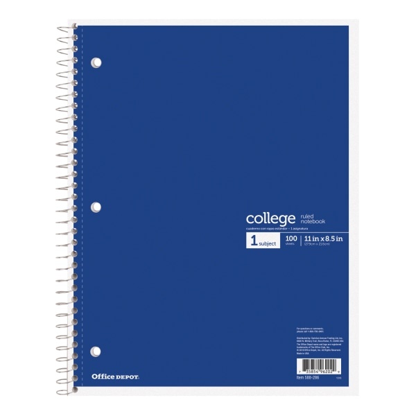 slide 3 of 7, Office Depot Brand Wirebound Notebook, 8-1/2'' X 11'', 1 Subject, College Ruled, 100 Sheets, Assorted Colors (No Color Choice), 100 ct