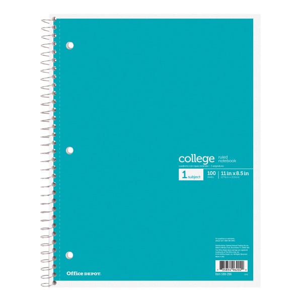 slide 6 of 7, Office Depot Brand Wirebound Notebook, 8-1/2'' X 11'', 1 Subject, College Ruled, 100 Sheets, Assorted Colors (No Color Choice), 100 ct