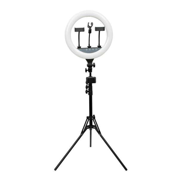 slide 6 of 10, Realspace 14" Ring Light On Tripod Stand With 4 Mounts And Bluetooth Controller, Adjustable, 94-1/2"H, Black, 14 in