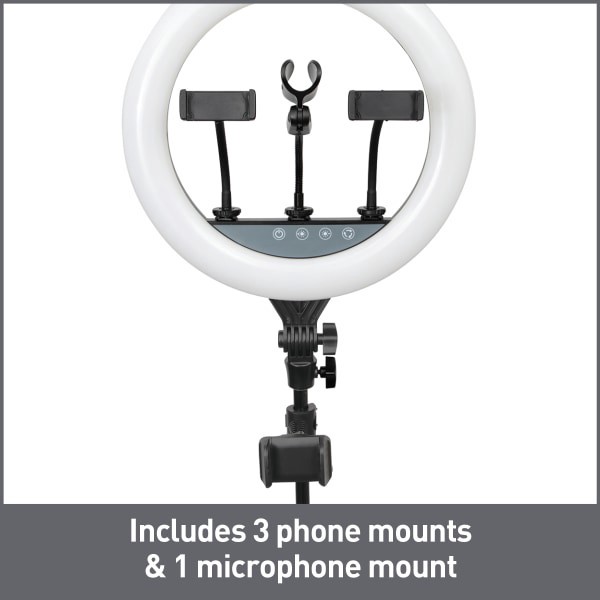 slide 5 of 10, Realspace 14" Ring Light On Tripod Stand With 4 Mounts And Bluetooth Controller, Adjustable, 94-1/2"H, Black, 14 in