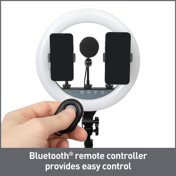 slide 3 of 10, Realspace 14" Ring Light On Tripod Stand With 4 Mounts And Bluetooth Controller, Adjustable, 94-1/2"H, Black, 14 in