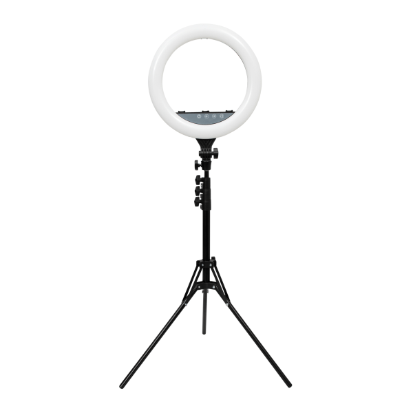 slide 7 of 10, Realspace 14" Ring Light On Tripod Stand With 4 Mounts And Bluetooth Controller, Adjustable, 94-1/2"H, Black, 14 in