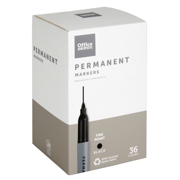 slide 2 of 3, Office Depot Brand Permanent Markers, Fine Point, 100% Recycled, Black Ink, Pack Of 36, 36 ct