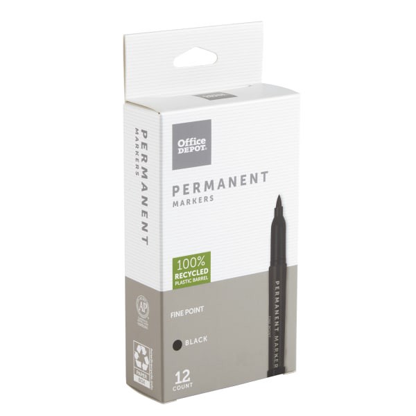 slide 4 of 4, Office Depot Brand Permanent Markers, Fine Point, 100% Recycled, Black Ink, Pack Of 12, 12 ct
