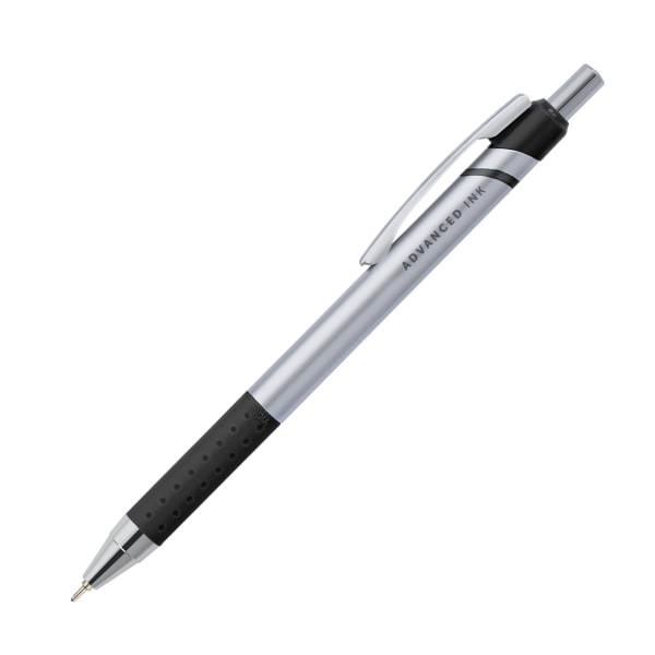 slide 3 of 4, Office Depot Brand Advanced Ink Retractable Ballpoint Pens, Needle Point, 0.7 Mm, Silver Barrel, Black Ink, Pack Of 12, 12 ct