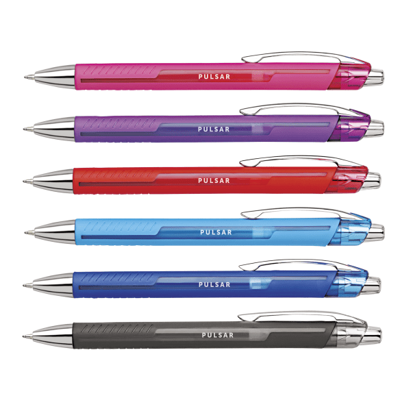 slide 4 of 8, Office Depot Brand Pulsar Advanced Ink Ballpoint Pens, Conical/Medium Point, 0.8 Mm, Fashion Assorted Barrel Colors, Assorted Ink Colors, Pack Of 6, 6 ct