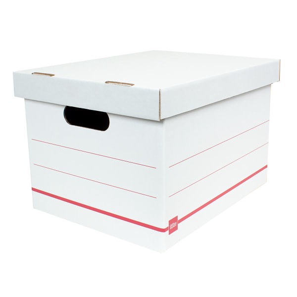 slide 6 of 6, Office Depot Brand Standard-Duty Corrugated Storage Boxes, Letter/Legal Size, 15'' X 12'' X 10'', 60% Recycled, White/Red, Case Of 15, 1 ct