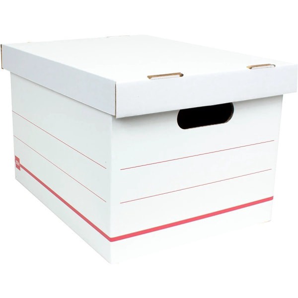 slide 5 of 6, Office Depot Brand Standard-Duty Corrugated Storage Boxes, Letter/Legal Size, 15'' X 12'' X 10'', 60% Recycled, White/Red, Case Of 15, 1 ct