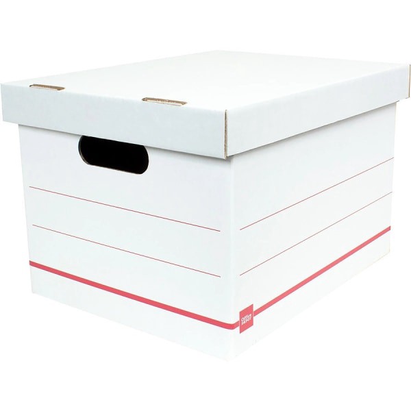 slide 3 of 6, Office Depot Brand Standard-Duty Corrugated Storage Boxes, Letter/Legal Size, 15'' X 12'' X 10'', 60% Recycled, White/Red, Case Of 15, 1 ct