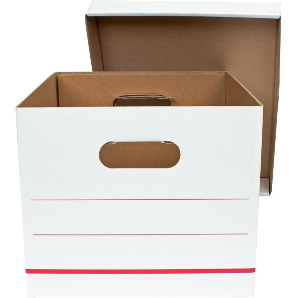 slide 4 of 6, Office Depot Brand Standard-Duty Corrugated Storage Boxes, Letter/Legal Size, 15'' X 12'' X 10'', 60% Recycled, White/Red, Case Of 15, 1 ct