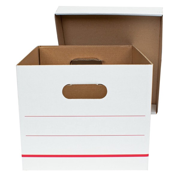 slide 2 of 3, Office Depot Brand Standard-Duty Corrugated Storage Boxes, Letter/Legal Size, 15'' X 12'' X 10'', 60% Recycled, White/Red, Case Of 10, 1 ct