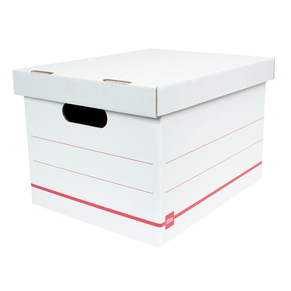 slide 3 of 3, Office Depot Brand Standard-Duty Corrugated Storage Boxes, Letter/Legal Size, 15'' X 12'' X 10'', 60% Recycled, White/Red, Case Of 10, 1 ct