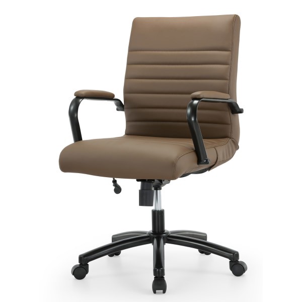 slide 2 of 10, Realspace Modern Comfort Winsley Bonded Leather Mid-Back Manager's Chair, Brown/Black, 1 ct