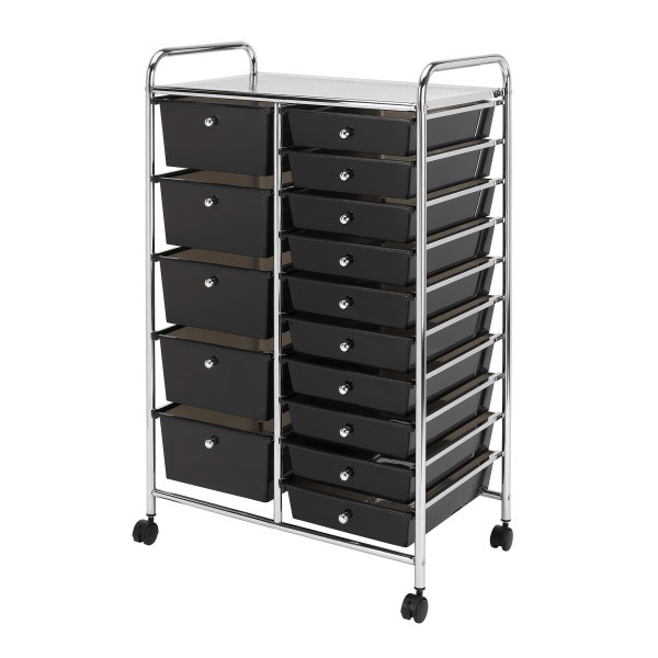 slide 4 of 7, Realspace Realpace 15-Drawer Mobile Cart, 38-3/16&Rdquo;H X 25-1/4&Rdquo;W X 15-3/8&Rdquo;D, Black/Chrome, 1 ct