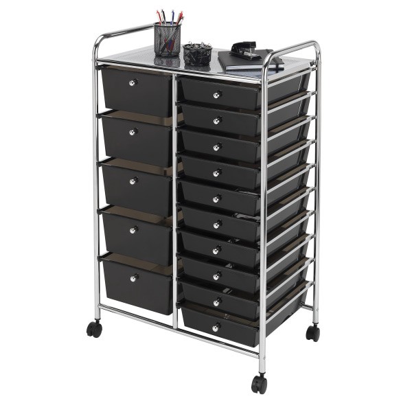 slide 6 of 7, Realspace Realpace 15-Drawer Mobile Cart, 38-3/16&Rdquo;H X 25-1/4&Rdquo;W X 15-3/8&Rdquo;D, Black/Chrome, 1 ct