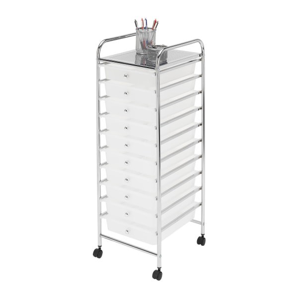 slide 3 of 5, Realspace 10-Drawer Mobile Cart, 35-13/16&Rdquo;H X 12-5/8&Rdquo;W X 14-3/8&Rdquo;D, White/Chrome, 1 ct