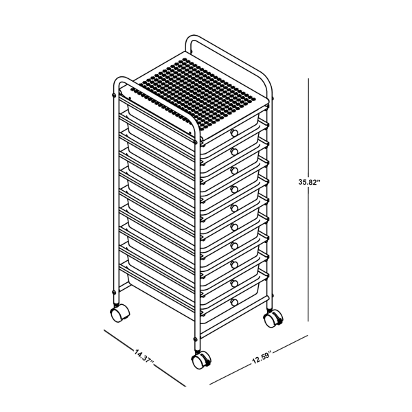 slide 5 of 5, Realspace 10-Drawer Mobile Cart, 35-13/16&Rdquo;H X 12-5/8&Rdquo;W X 14-3/8&Rdquo;D, White/Chrome, 1 ct