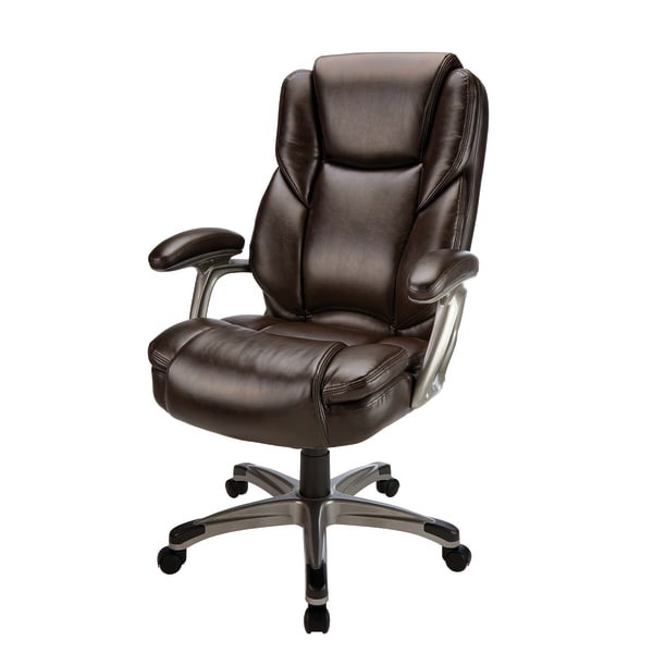 slide 4 of 6, Realspace Cressfield Bonded Leather High-Back Executive Chair, Brown/Silver, 1 ct