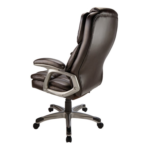 slide 3 of 6, Realspace Cressfield Bonded Leather High-Back Executive Chair, Brown/Silver, 1 ct