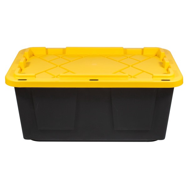 slide 4 of 4, Office Depot Brand Greenmade Poly Storage Tote With Handles/Snap Lid, 23 Gallon, 13-1/4"H X 20-1/2"W X 30-1/2"D, Black/Yellow, 1 ct