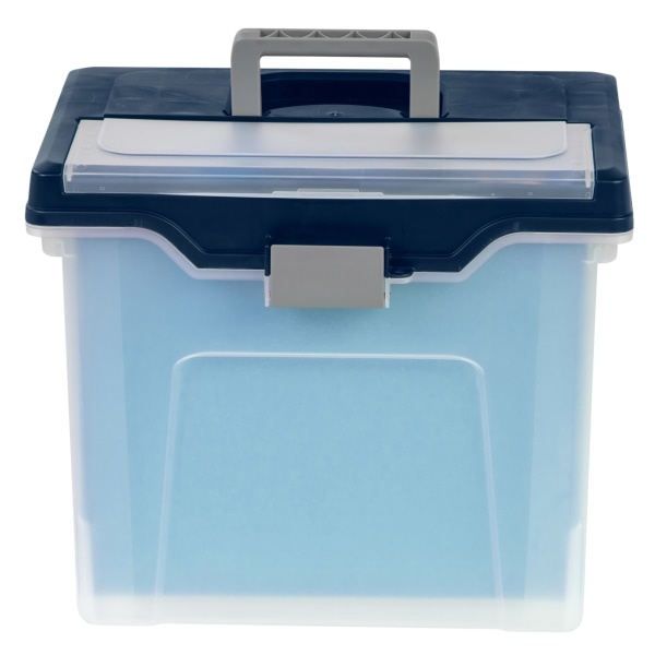 slide 3 of 5, Office Depot Brand Mobile File Box, Large, Letter Size, 11-5/8"H X 13-13/6"W X 10"D, Clear/Blue, 1 ct