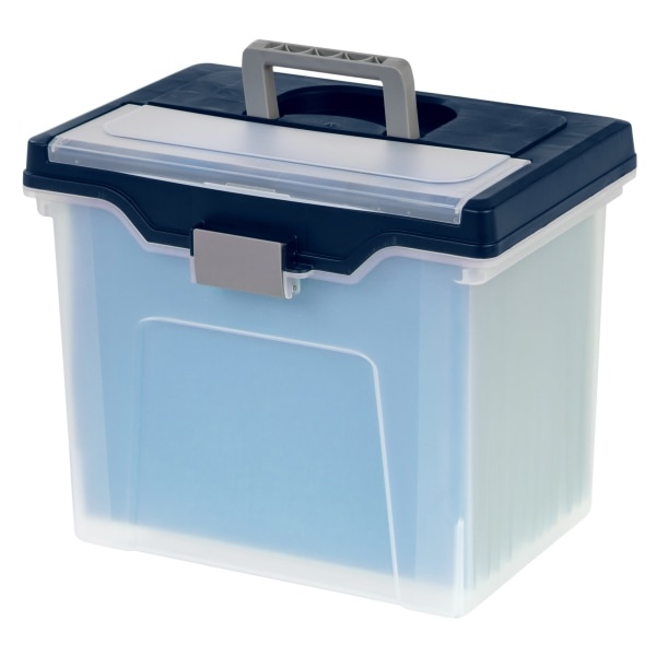 slide 4 of 5, Office Depot Brand Mobile File Box, Large, Letter Size, 11-5/8"H X 13-13/6"W X 10"D, Clear/Blue, 1 ct