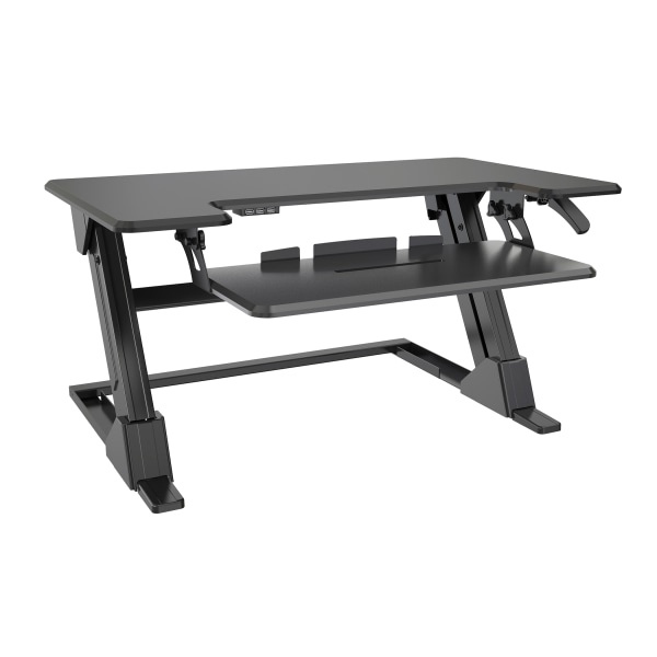slide 4 of 10, Realspace Pneumatic Desk Riser With Keyboard Tray, 19-5/16"H X 35-7/16" X 20-1/2", Black, 1 ct