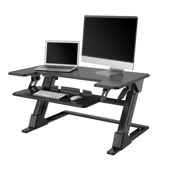 slide 3 of 10, Realspace Pneumatic Desk Riser With Keyboard Tray, 19-5/16"H X 35-7/16" X 20-1/2", Black, 1 ct