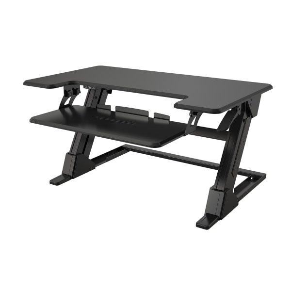 slide 9 of 10, Realspace Pneumatic Desk Riser With Keyboard Tray, 19-5/16"H X 35-7/16" X 20-1/2", Black, 1 ct