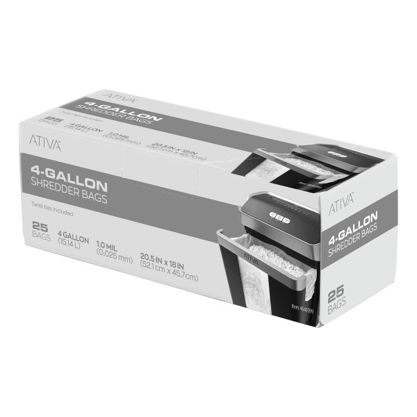 slide 4 of 4, Ativa 1-Mil Shredder Bags, 4 Gallons, Clear, Box Of 25 Bags, 25 ct