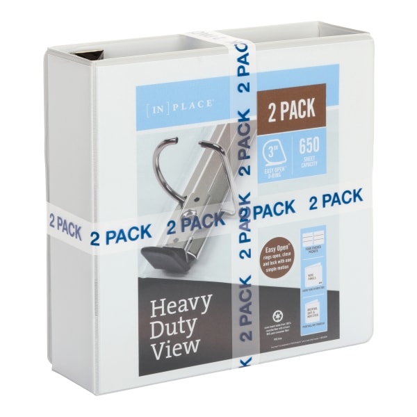 slide 6 of 7, Office Depot Heavy-Duty View 3-Ring Binder, 3'' D-Rings, White, 49% Recycled, Pack Of 2, 2 ct