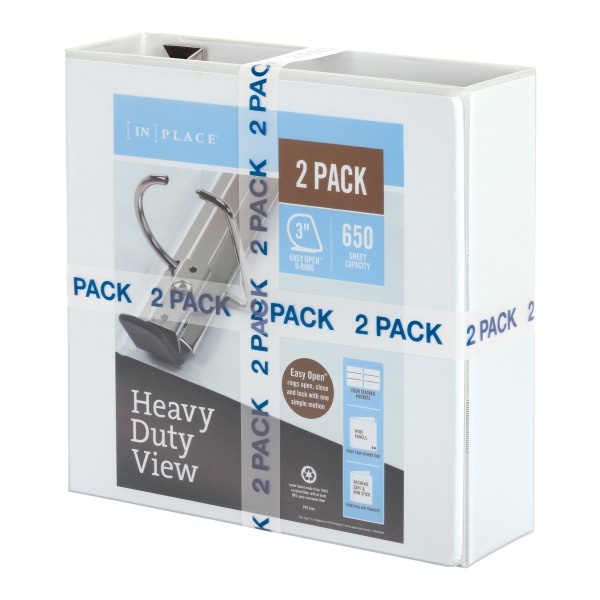 slide 3 of 7, Office Depot Heavy-Duty View 3-Ring Binder, 3'' D-Rings, White, 49% Recycled, Pack Of 2, 2 ct