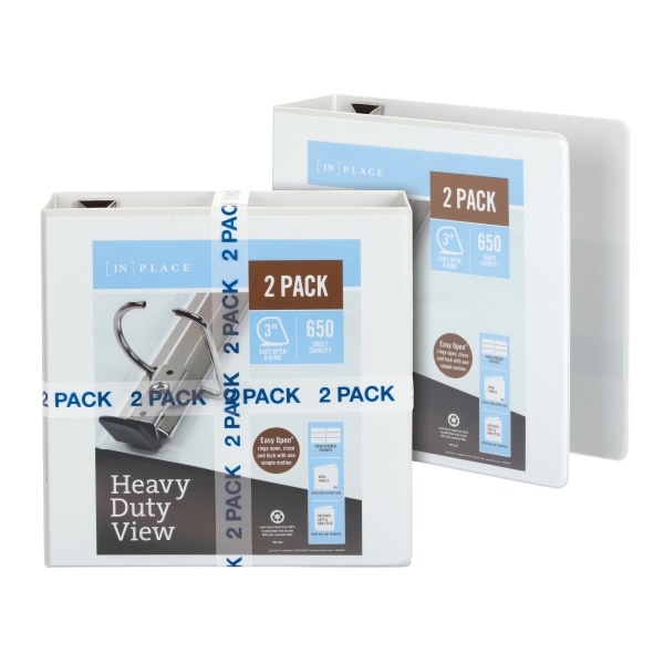 slide 7 of 7, Office Depot Heavy-Duty View 3-Ring Binder, 3'' D-Rings, White, 49% Recycled, Pack Of 2, 2 ct