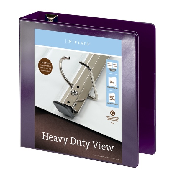 slide 2 of 5, Office Depot [In]Place Heavy-Duty View 3-Ring Binder, 3'' D-Rings, Purple, 3 in