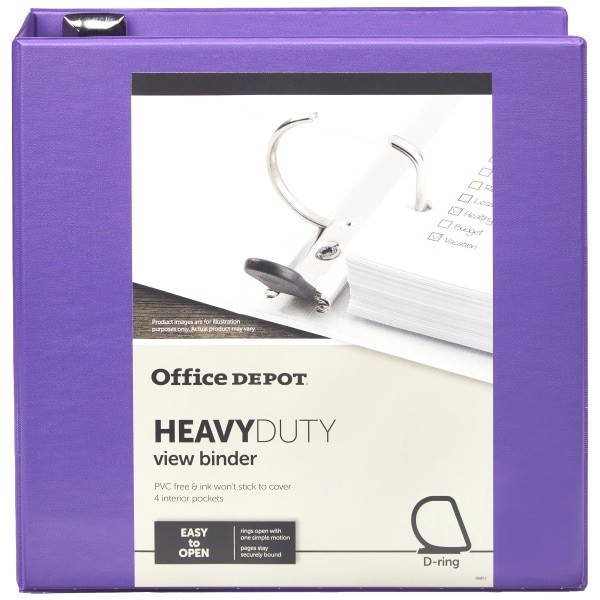 slide 4 of 8, Office Depot [In]Place Heavy-Duty View 3-Ring Binder, 3'' D-Rings, Purple, 3 in