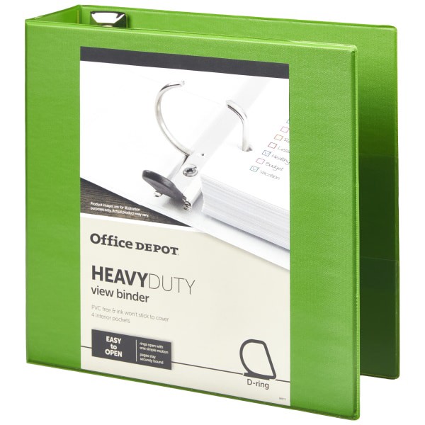 slide 3 of 8, Office Depot Brand Heavy-Duty View 3-Ring Binder, 3'' D-Rings, Army Green, 3 in