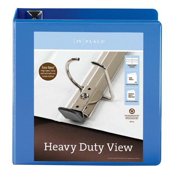 slide 5 of 5, Office Depot Brand Heavy-Duty View 3-Ring Binder, 3'' D-Rings, Blue, 3 in