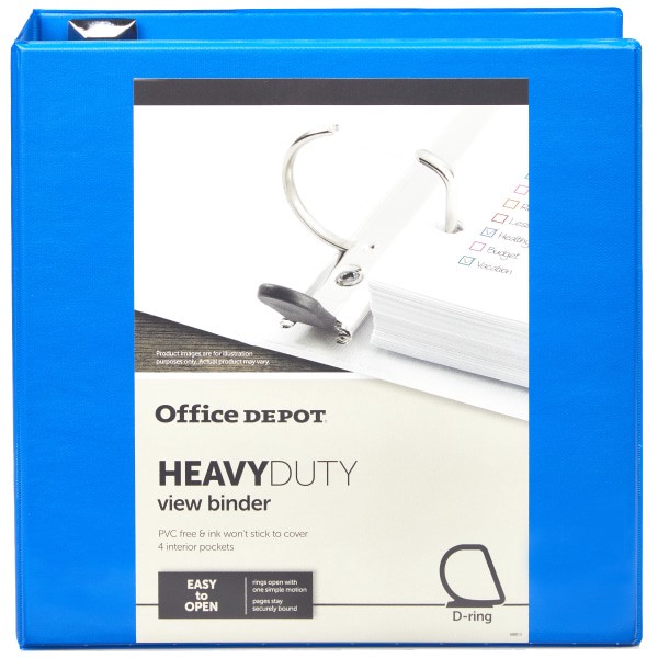slide 2 of 8, Office Depot Brand Heavy-Duty View 3-Ring Binder, 3'' D-Rings, Blue, 3 in