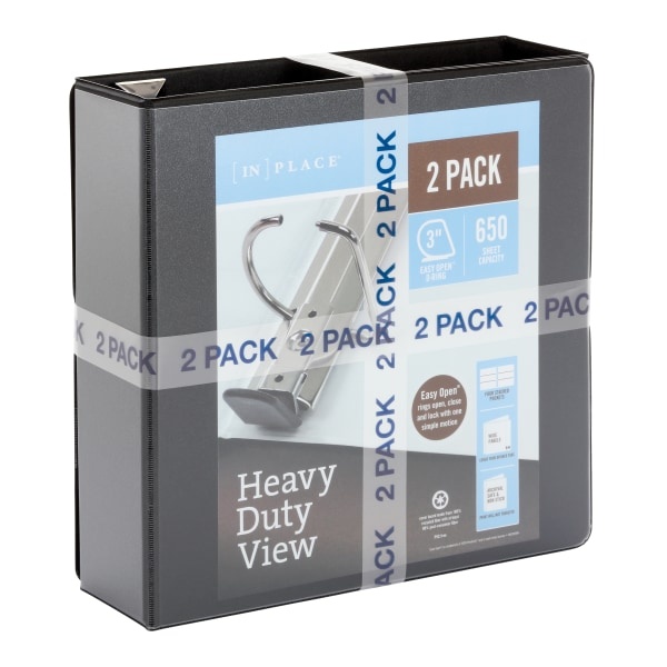 slide 2 of 7, Office Depot Heavy-Duty View 3-Ring Binder, 3'' D-Rings, Black, 49% Recycled, Pack Of 2, 2 ct