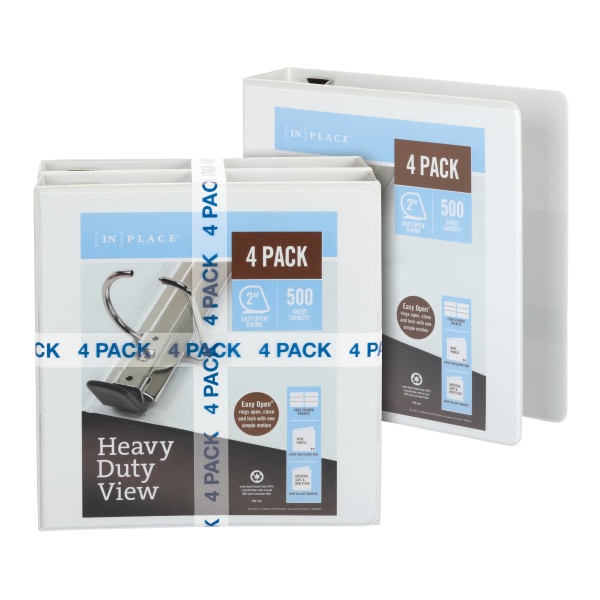 slide 4 of 7, Office Depot [In]Place Heavy-Duty View 3-Ring Binder, 2'' D-Rings, White, Pack Of 4, 4 ct