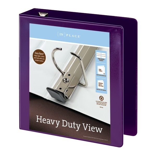 slide 9 of 10, Office Depot [In]Place Heavy-Duty View 3-Ring Binder, 2'' D-Rings, Purple, 2 in