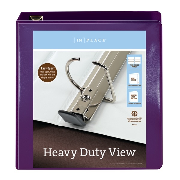 slide 4 of 10, Office Depot [In]Place Heavy-Duty View 3-Ring Binder, 2'' D-Rings, Purple, 2 in