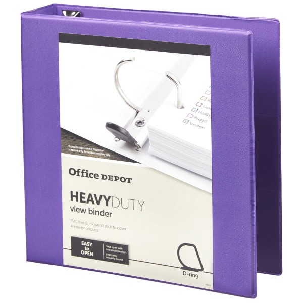 slide 3 of 8, Office Depot [In]Place Heavy-Duty View 3-Ring Binder, 2'' D-Rings, Purple, 2 in