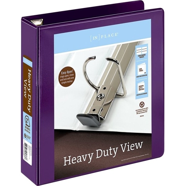 slide 8 of 10, Office Depot [In]Place Heavy-Duty View 3-Ring Binder, 2'' D-Rings, Purple, 2 in